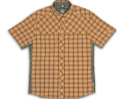 Club Ride Apparel Quest Super Stretch Plaid Short Sleeve Shirt (Desert Sunset) (S)