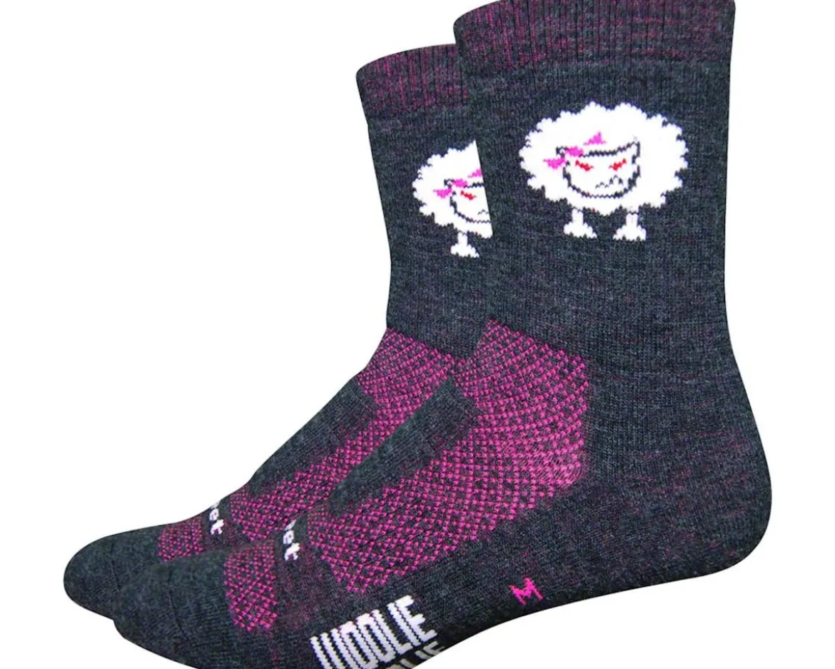 DeFeet Woolie Boolie 4" Baaad Sheep Sock (Charcoal/Neon Pink) (M)