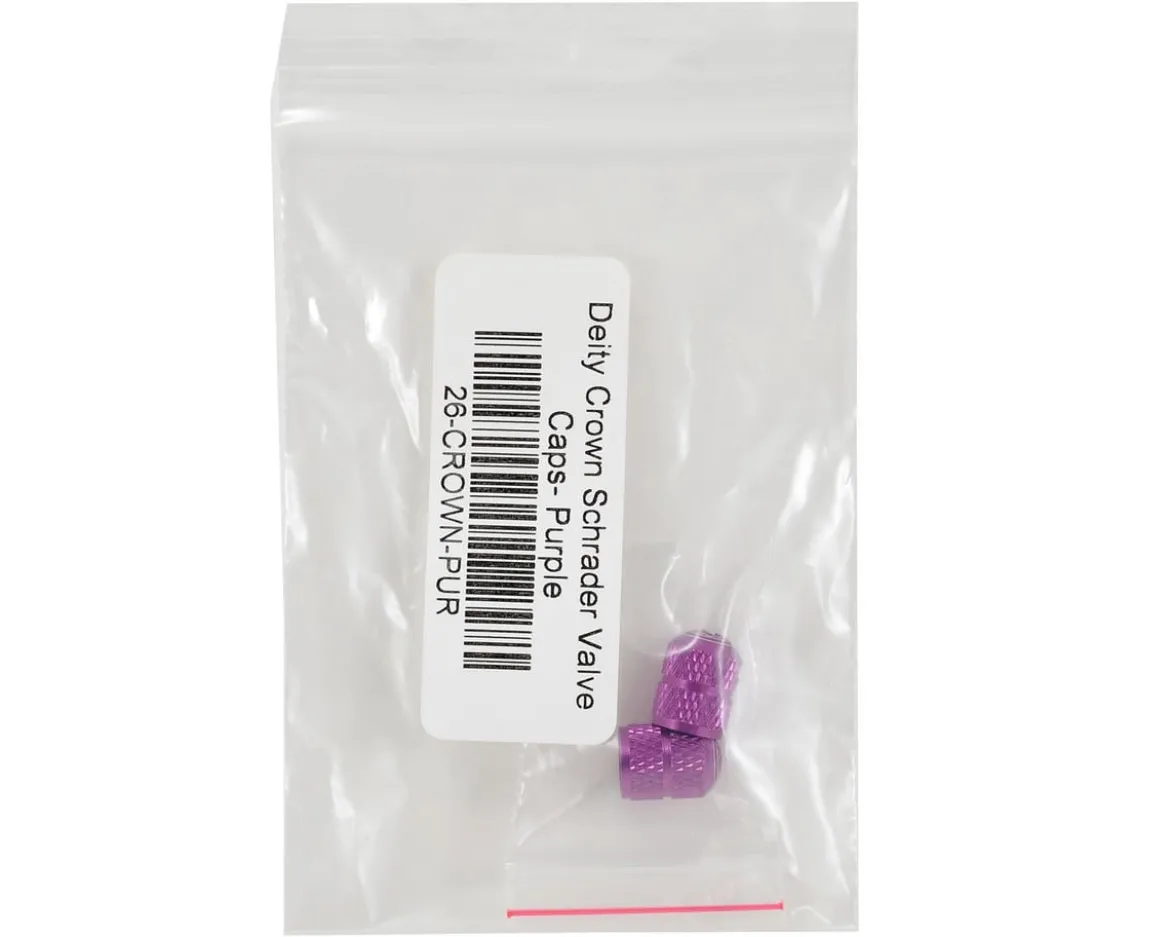 Deity Crown Schrader Valve Caps (Purple) (Pair)