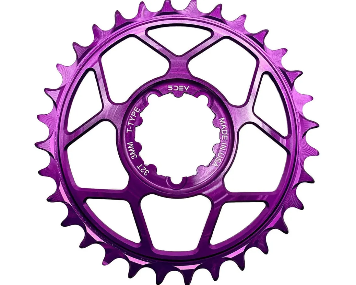 5Dev T-Type 3-Bolt Chainring (Purple) (3mm Offset) (30T)