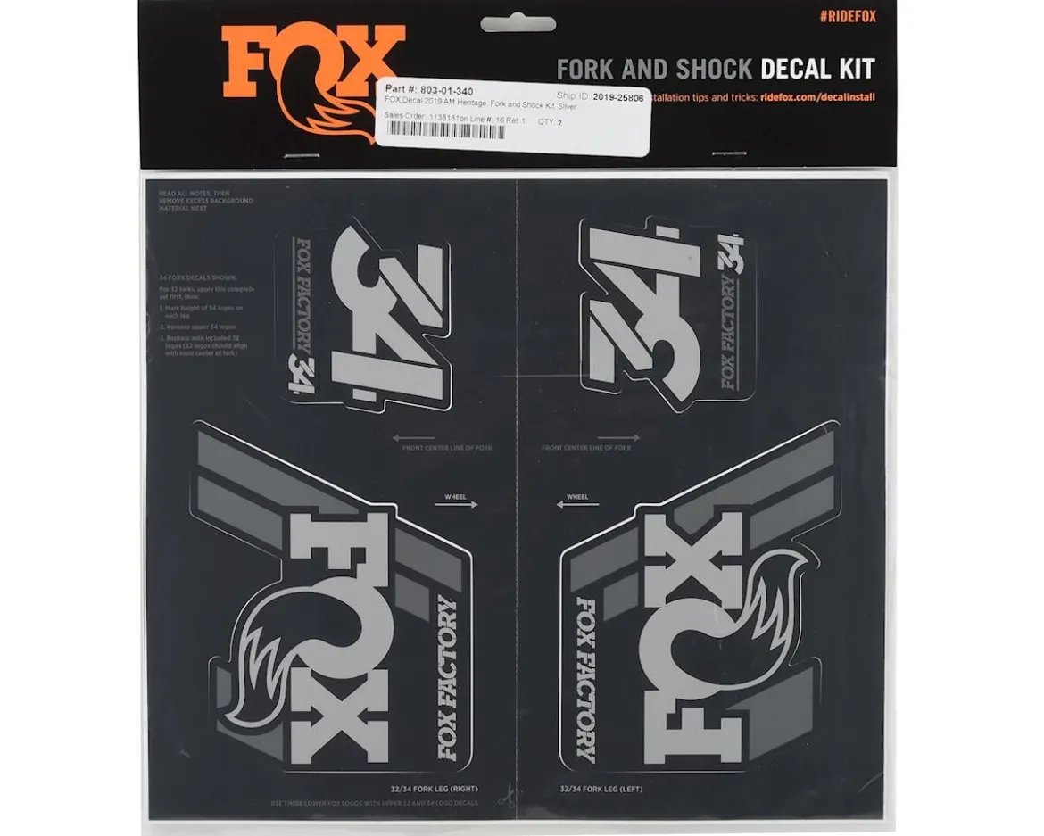 Fox Suspension Heritage Decal Kit for Forks & Shocks (Silver) (All Models Except Step Casts)