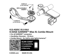 K-Edge 35mm Max XL Combo Mount (Black Anodized) (w/ GoPro-Style Mount) (Garmin Insert)