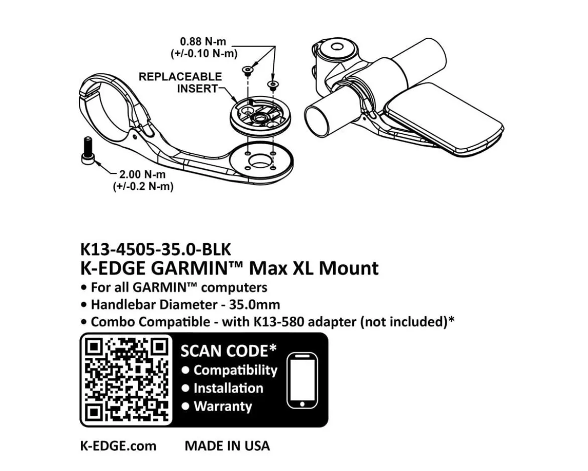 K-Edge 35mm Max XL Mount (Black Anodized) (Garmin Insert)