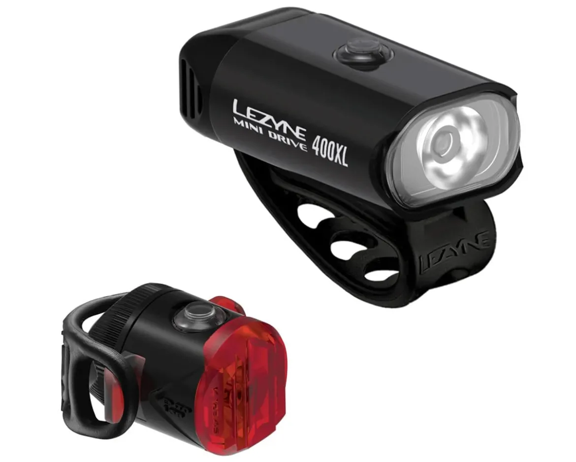 Lezyne Mini Drive 400XL/Femto USB-C Drive Headlight & Tail Light Set (Black) (400/15 Lumens)