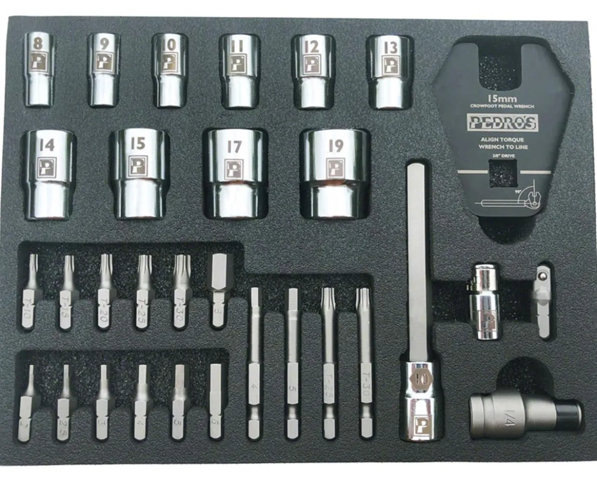 Pedro's Pro Bit & Socket Set (17 Hex & Tox Bits, 10 Sockets, Crowfoot Pedal Wrench)