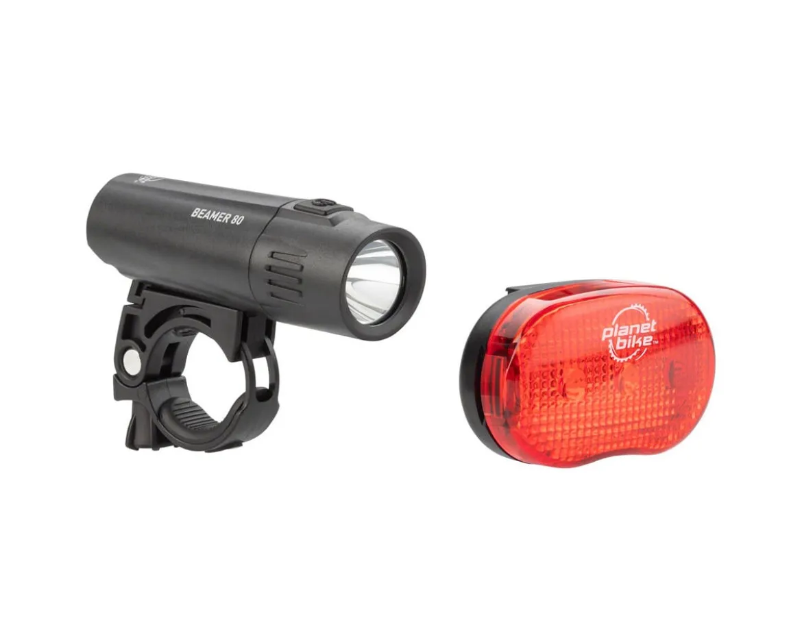 Planet Bike Beamer 80 Headlight & Blinky 3 Tail Light Set