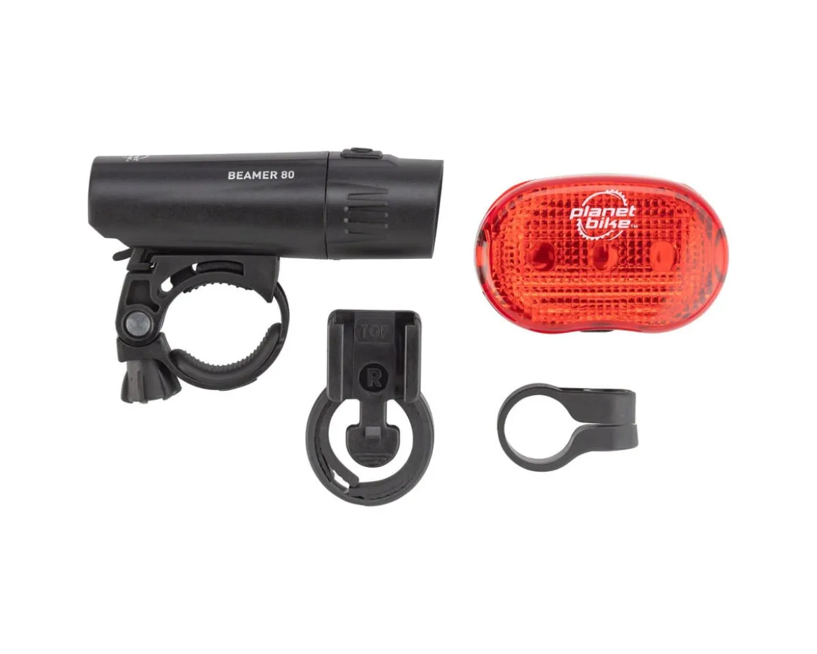 Planet Bike Beamer 80 Headlight & Blinky 3 Tail Light Set