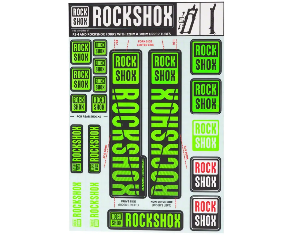 RockShox Fork Decal Kit (Green) (For RS-1 and forks with 30/32mm Upper Tubes)