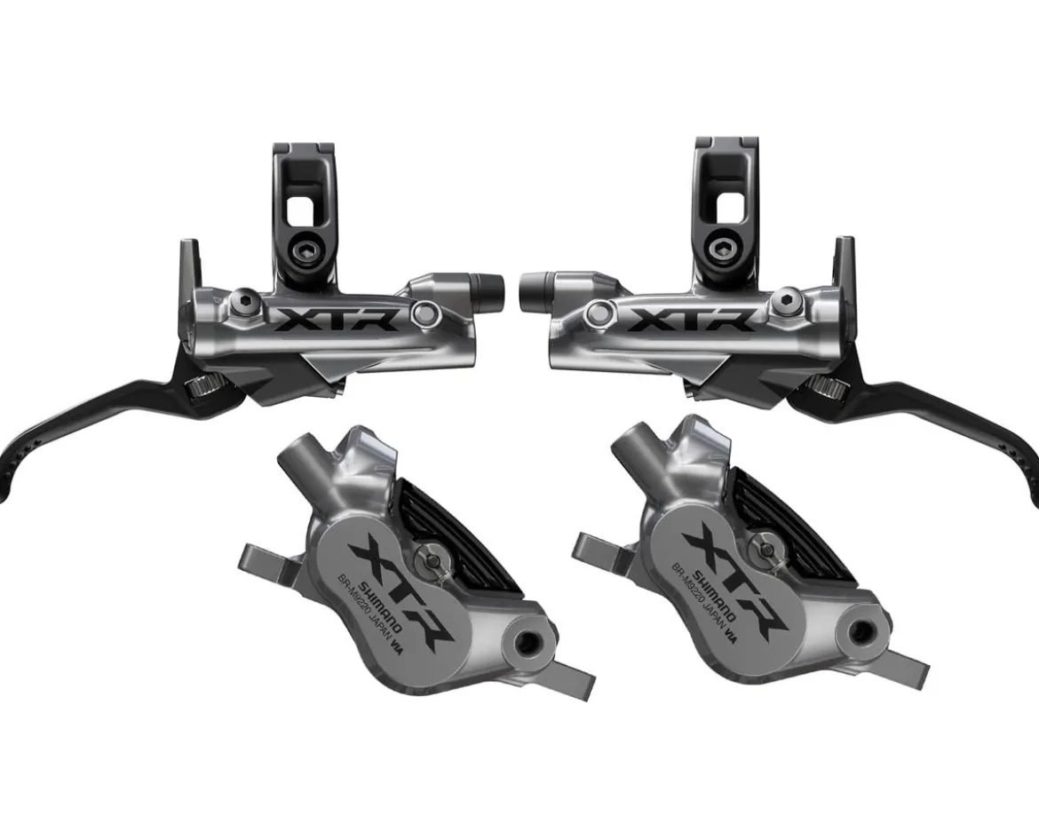 Shimano XTR M9220 4-Piston Hydraulic Disc Brakes (Silver/Black) (Pair) (Post Mount) (Calipers Included)